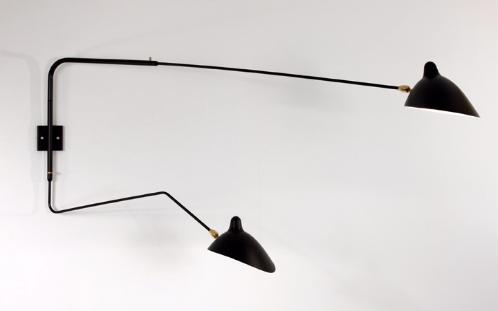 2 Arm Straight Wall Lamp by Serge Mouille Wall Lamps